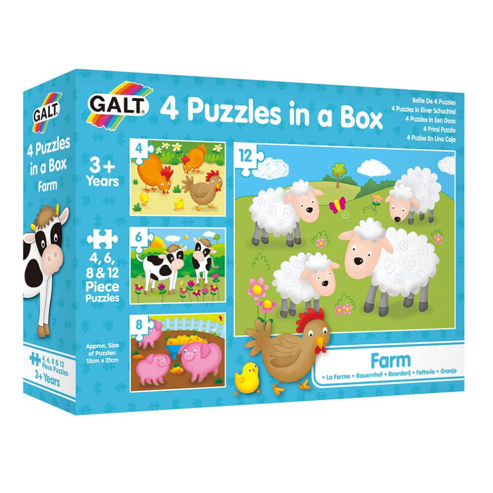 New Galt Toys, 4 Puzzles In A Box - Farm, Ages 3 Plus Years, Multicolor