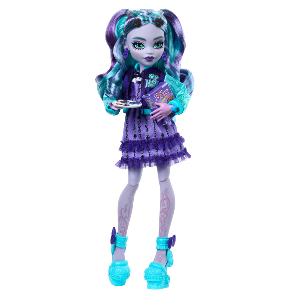Monster High Fearbook Twyla Doll And Accessories Set With Game Club Theme Including Varsity Jacket, Yearbook, Board Game And Cookies