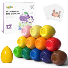 JUPITEARTH 12 Colours Egg Crayons for Toddlers 1-3, Palm Grasp Non Toxic Washable Jumbo Crayons for Kids, Fat Brain Toys for Preschool Art Supplies a