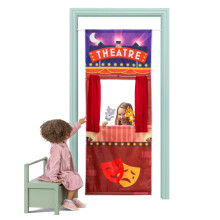 Pop-Up Play Town Puppet Theatre Hanging Doorway, Kids Role Play Toys with Curtain and Tension Rod, Puppet Show for Kids 3-7
