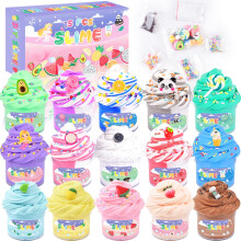 15 Pack Butter Slime Kit with Fruits Charms, Birthday Gift for Kids, Slime Party Favors for Girls and Boys, Super Soft & Non-Sticky, Scented Slime, D