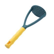 Potato Masher with Ergonomic Soft Grip, NonScratch Manual Food Masher for Nonstick Cookware, Yellow and Blue