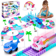 Race Track Toys for 3 4 5 Year Old Girls: Shark & Unicorn Gifts for Girls Kids Toys Age 4 5 6, Car Track Construction Toy Birthday Present for 3-9 Ye
