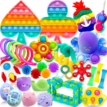 Chennyfun Fidget Toy Set, 36PCS With Box Fidget Pack, Sensory Anxiety Relief Stress Toys for Autism, Fidget Toy in Rainbow color, Octopus Relaxing En