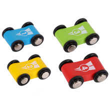 Wooden Car Ramp Race Track Toy - Toddler Car Playset - Replacement Cars 4 Pack - matching Click Clack Track Vehicles Toddlers -Racing First Sport Car