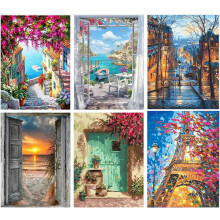 Mrnsiet 6 Packs Paint by Number for Adults,DIY Landscape Paint by Number Kits for Adults Beginners,Watercolor Oil Painting Craft Art for Home Wall De