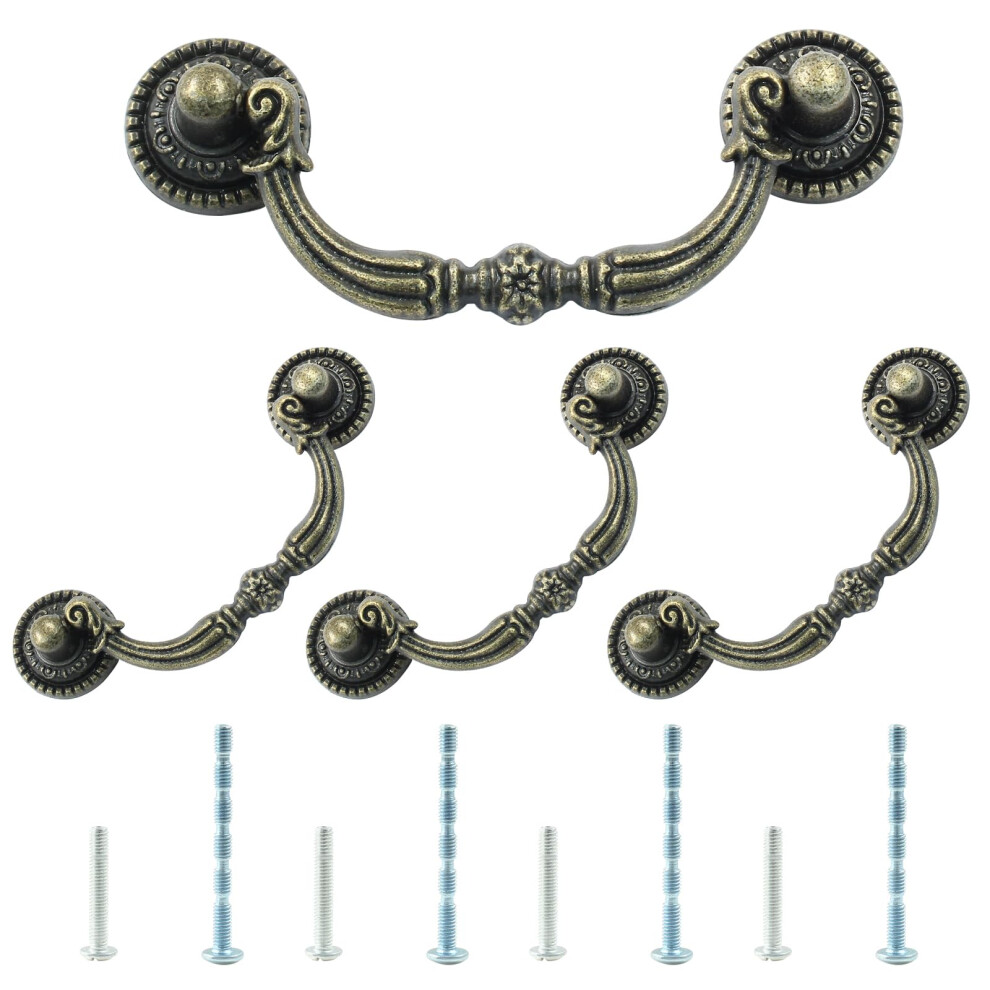 4 Pack Antique Bronze Bail Pull Handles 2.83 Inch Hole Vintage Cabinet Drawer Swing Dresser Pulls 9455672667739
