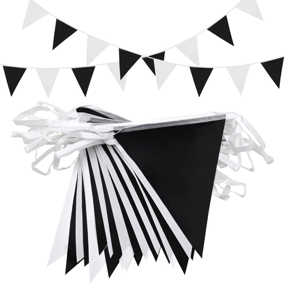 Topeedy 20M Black And White Bunting Banner Party Decoration,52Pcs Reusable Black Pennant For Birthday Weeding Party Baby Shower Home Or Garden Triang