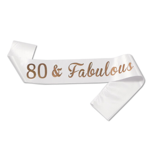JEKUGOT 80th Birthday Sash 80th Birthday Decorations for Women Birthday Sash for Women 80th Sash for Birthday Party, White