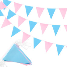 Blue Pink Bunting 20m 52pcs, Fabric Waterproof Bunting for Garden Outdoor Baby Shower Gender Reveal Decoration