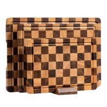 Wood Cutting Board Set, Acacia Checkered 3Piece with Juice Groove and Handles, Butcher Block Serving Tray