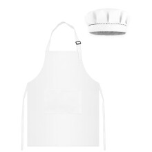 TOPWAYS Kids Apron and Chef Hat Set White, Adjustable Children Chef Apron Outfit Costume, Kitchen Apron for Baking Cooking, Toddle Artist Painting Dr