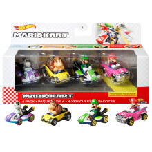 Hot Wheels GWB37 Mario Kart Die-Cast Character Replicas in 4-Pack Each Assortment Includes Fan-Favorite Characters and 1 Exclusive Ages 3 and older,