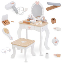 Mamabrum Kids Dressing Table for Girls with Mirror and Stool - Wooden Vanity Table and Chair with Accessories - Role Play Set Toy for Make Up Artist