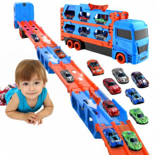 Bearbao Toddler Boy Toys for 2 3 4 5 6 Years Old Boys, 65 Inches Race Track for Boys Kids Die-Cast Transport Truck Car Toy, Toddler Car Toys Set for