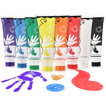 TOGOU2S Kids Finger Paint Set, 8 Colors(75ml) Non-toxic Washable Paint for Toddlers, Baby Safe Paint for Handprint Art, DIY Crafts, Sponge Head Easy