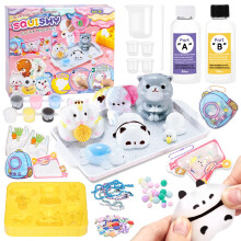 DIY Animal Squishy Kit with Fast Cure Liquid Silicone – 200g AB 1:1 Ratio, Super Soft Rubber for Kids Stress Relief Toy Making, 6-in-1 Animal Mould,