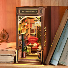 Rolife Book Nook Kits for Adults Shakespeare Bookstore DIY Miniature Kit with LED Light for Desk Library Bookshelf Decoration 3D Wooden Puzzle Bookno