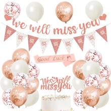 We Will Miss You Banner Leaving Party Decorations with Good Luck Balloons Triangle Flag Banner Good Luck Sash Cake Topper for Retirement Graduation G