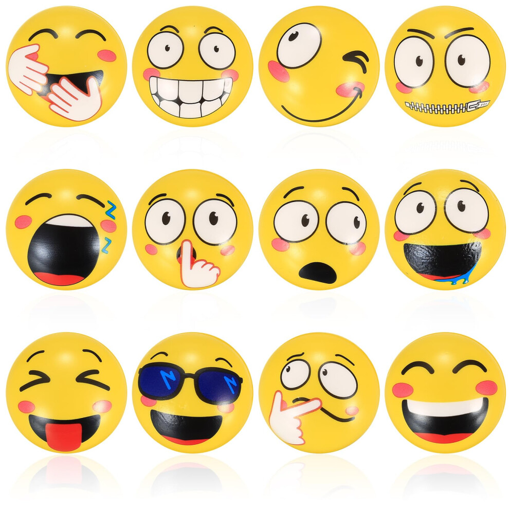Lzijun 12 Pieces Stress Ball,Stress Relief Balls, Novelty Emoticons Squeeze Balls, Finger Hand Exercise Toys Balls, Stress Balls For Adults Teens Party Favo