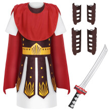 AYBUY Kids Roman Soldier Costume, Boys Roman Costume, Halloween Medieval Historical Theme Costumes, Armor Cape, White Shirt, Arm Guards, Leg Guards,
