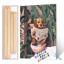 Tucocoo Paint by Numbers Kit with Brushes and Acrylic Pigments on Canvas, Painting for Adults, Cute Dog, Tropical Plant, Bathroom Picture for Home, W