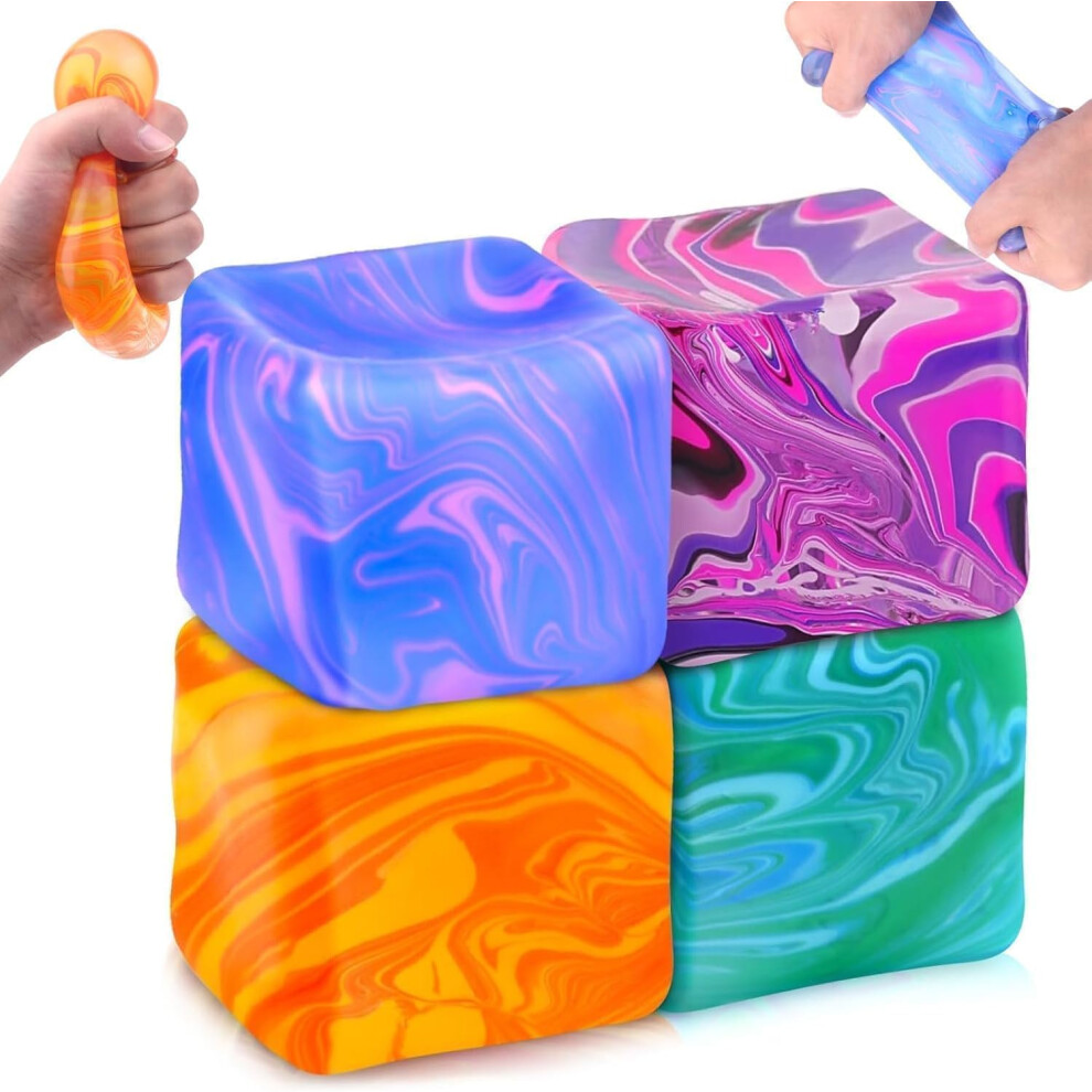 Xinrongda 4Pcs Needoh-Nice Squishy Toys For Stress Relief, Ice Cube Stress Relax Fidget Toys, Sensory Fidget Toys, Squeeze Balls For Autism Anxiety Relief, Nic