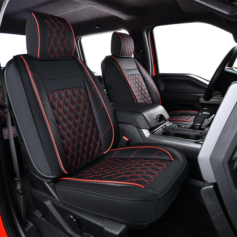 Custom Fit Seat Covers For Chevy Silverado And Gmc Sierra 20192025 Crew Cab Waterproof Faux Leather Full Set Black/Red 9455672668040