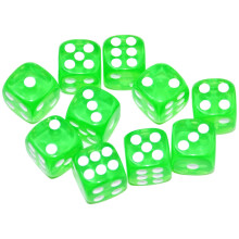SmartDealsPro 10-Pack D6 Six Sided 16mm Transparent Dice Die for DND, MTG, RPG, Tenzi, Yahtze, Bunco, Table Borad Games, Math Teaching (Green Translu