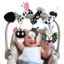 Zendstanding Spiral Car Seat Toys for Babies, 0-6 Months Stroller Pram Activity Hanging Toys High Contrast Black and White Sensory Toy, Newborn Soft