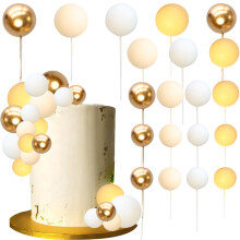 Ephlyn 32Pcs Colorful Ball Shaped Cake Topper Pearl Balls Cupcake Cake Insert Topper for Birthday Party Wedding Decoration Supplies Gold White Yellow