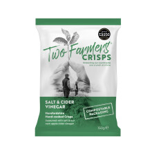 Two Farmers Crisps, Salt & Cider Vinegar Hand Cooked Crisps, Vegan and Vegetarian, Gluten Free, 100% Compostable Bags, 12 x 150g