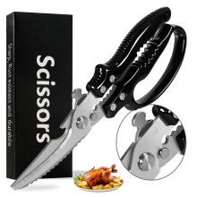Heavy Duty Poultry Shears with Safety Lock, SpringLoaded Stainless Steel Scissors for Meat, Chicken, Fish, Vegetables, NonSlip Grip, Black