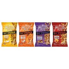 Pretzel Pete Seasoned Pretzel Pieces - Variety 4 Pack - 4 x 160g bags - Buffalo Blue - Honey Mustard - Cinnamon Brown - Bacon Cheddar