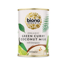 Biona Organic Green Curry Coconut Milk 400ml, Pack of 6 - Dairy Free, Naturally Vegan - Blended with Chilli and Lemongrass - Pressed from Coconut