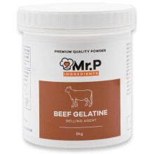 Mr.P Ingredients Beef Gelatine 5 Kg 250 Bloom Powder Unflavoured Stabiliser Gelling Aerating Agent Instant Halal Gluten Free Non-GMO (Recyclable Pot)
