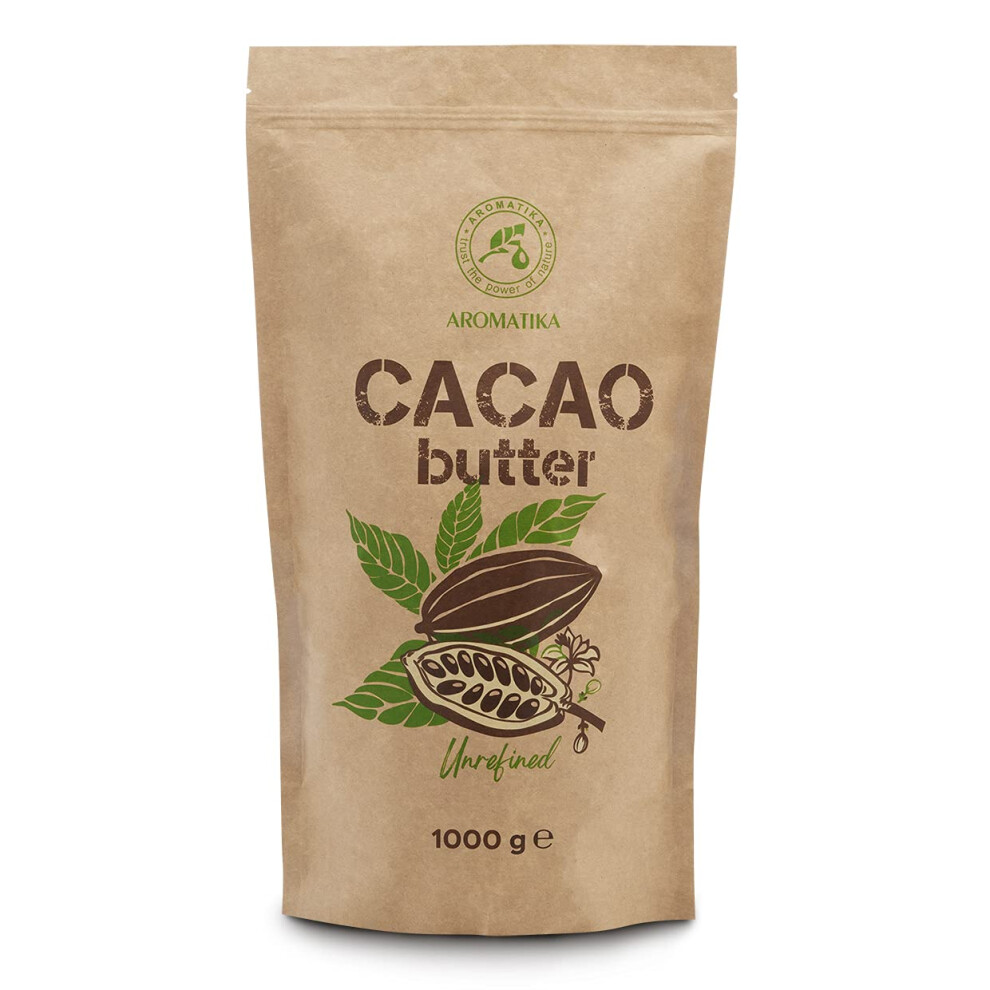 Aromatika Trust The Power Of Nature Cacao Butter - 1Kg / 1000G - Theobroma Cacao - Raw Cocoa For Cooking And Beauty Care - Cold Pressed - Unrefined Cocoa Butter - Raw Chocolate - Edible