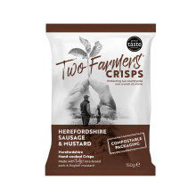 Two Farmers Crisps, Herefordshire Sausage & Mustard Hand Cooked Crisps, Gluten Free, 100% Compostable Bags, 12 x 150g