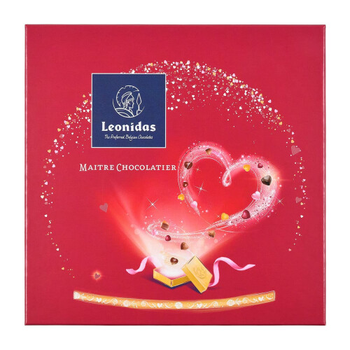 Leonidas Belgian Assorted Chocolate, Valentine Square Gift Box, 16 Pieces 1