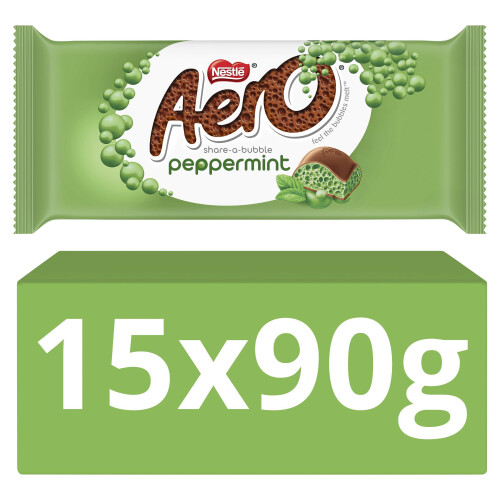 Aero Aero Peppermint Mint Chocolate Sharing Bars, 15 x 90 g