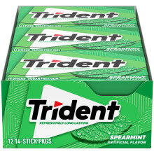 Trident Spearmint Sugar Free Chewing Gum with Xylitol 14 Sticks pack of 12