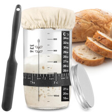 zunmial Sourdough Starter Jar 680ml, Glass Sourdough Starter Kit with Date Feeding Band, Thermometer, Cloth Cover & Metal Lid, Reusable Sourdough