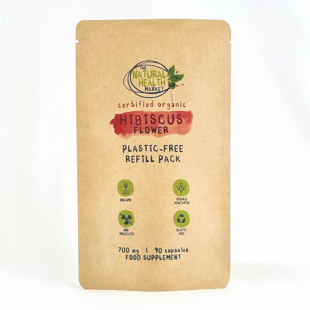 The Natural Health Market Organic Hibiscus Flower 700Mg Capsules By ? Soil Association Certified Organic (90 Capsule - Pouch)