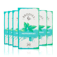 Brodies Peppermint Tag and Envelope - 6 Tea Boxes of 20 Tea Bags each (Total 120 Tea Bags) - Infusion of refreshing and stimulating bright green cut