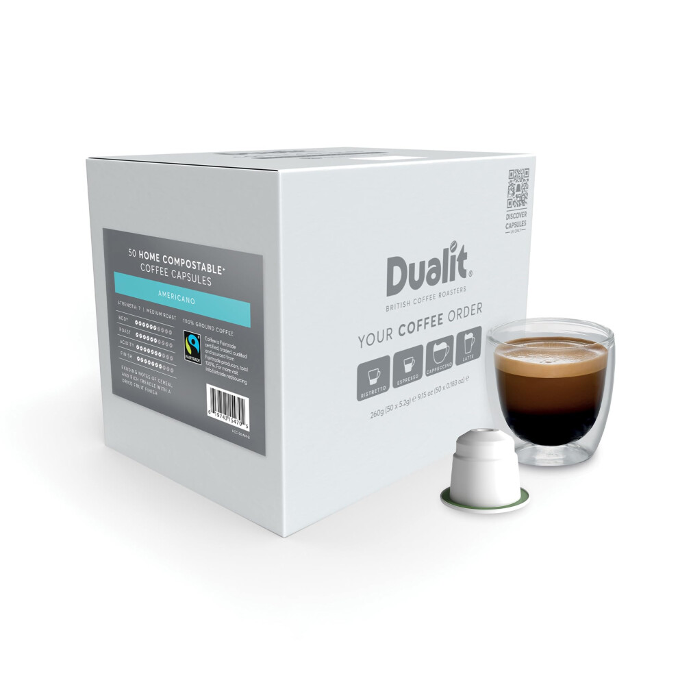 Dualit Americano Home Compostable Coffee Capsules By - Compatible With Nespresso - 50 Servings - 5 X 10 Pk Of Premium Eco Friendly Fairtrade Coffee