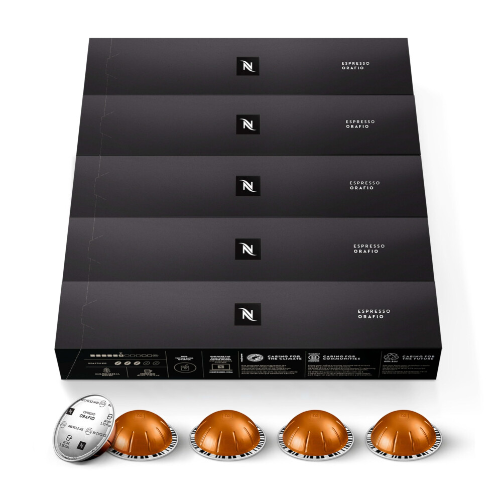 Nespresso Capsules Vertuo, Orafio, Medium Roast Espresso, 50-Count Espresso Pods, Brews 1.35 Oz.