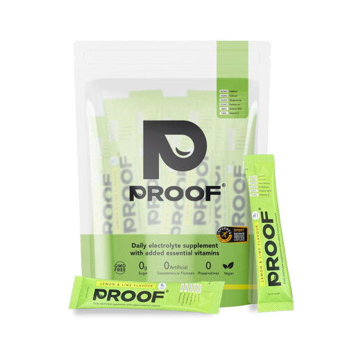 Electrolyte Supplement | Hydration Sachets | Zero Sugar Electrolyte Hydration with Essential Vitamins | (20 Servings, Lemon & Lime) from Proof