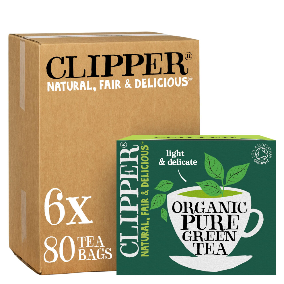 Clipper Organic Fairtrade Pure 80 Tea Bags (Pack Of 6, Total 480 Teabags) Green