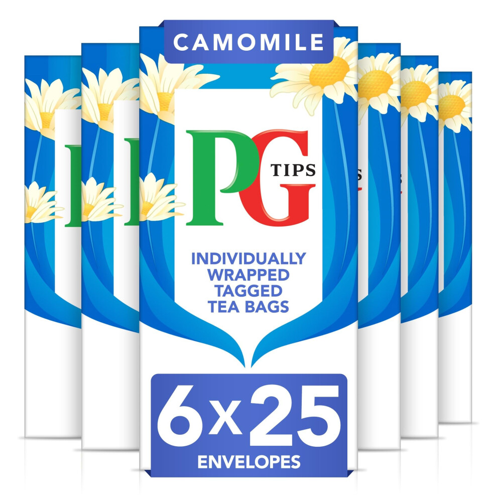 Pg Tips | Camomile Tea Bags Bulk | Individually Wrapped Tea Bags| String & Tagged | Herbal Infusion With A Smooth & Floral Taste | 6 Packs | 150 Plant