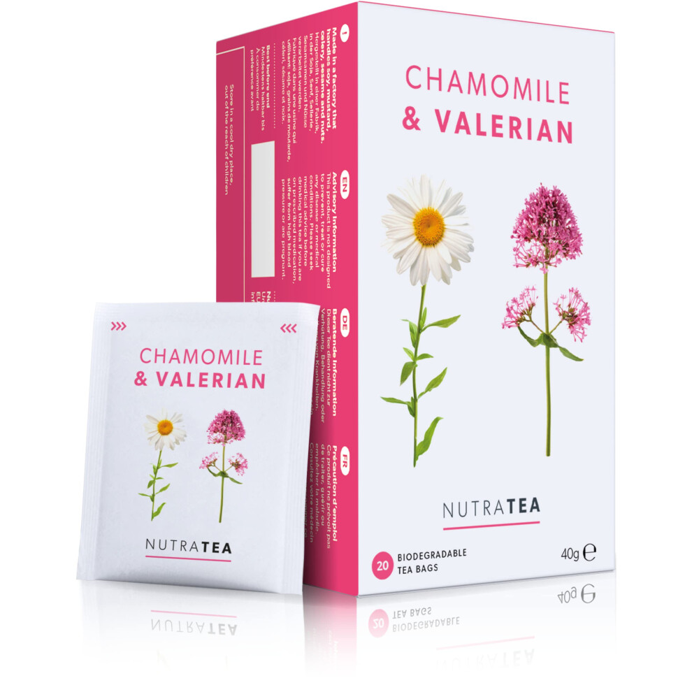 Nutra Tea Chamomile & Valerian Tea | Valerian Root Teabags For Sleep & Relaxation - Bedtime Tea & Sleep Teas For A Restful Night - 40 Individual